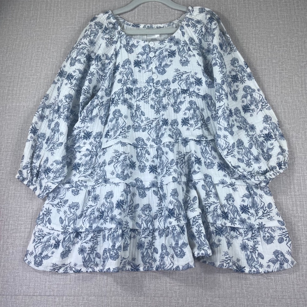 Disney Frozen Girls Cotton Tiered Dress 5T Navy Blue Elsa Anna Cottagecore NWT